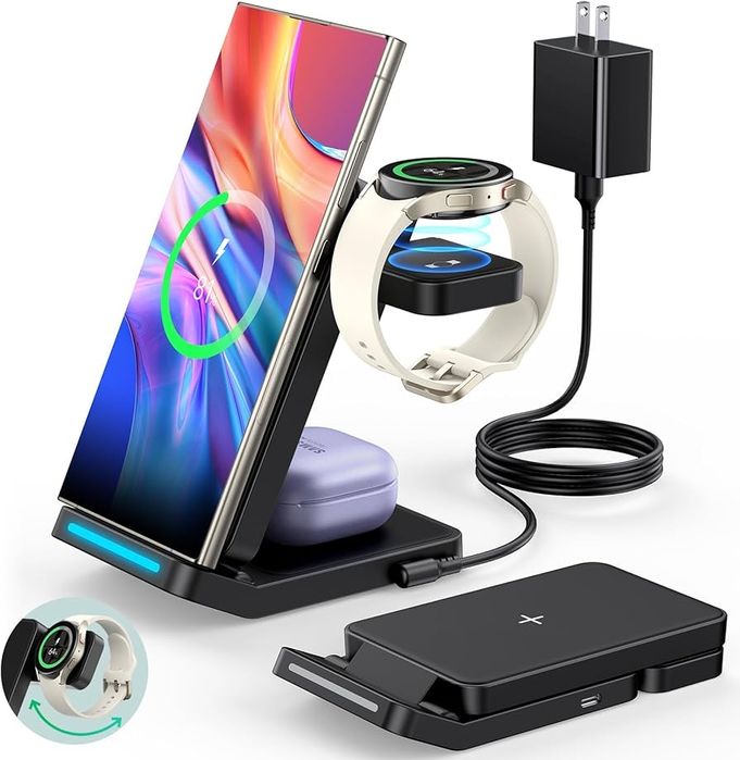 Складана бездротова зарядка 3в1 Samsung 15W Qi | Galaxy S25–S10, Z Fold/Flip, Watch, Buds
