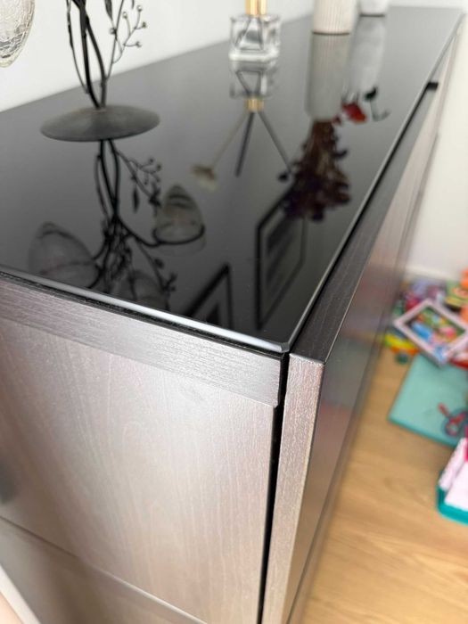 Móvel Besta IKEA – preto 6 portas/modulos com tampo de vidro