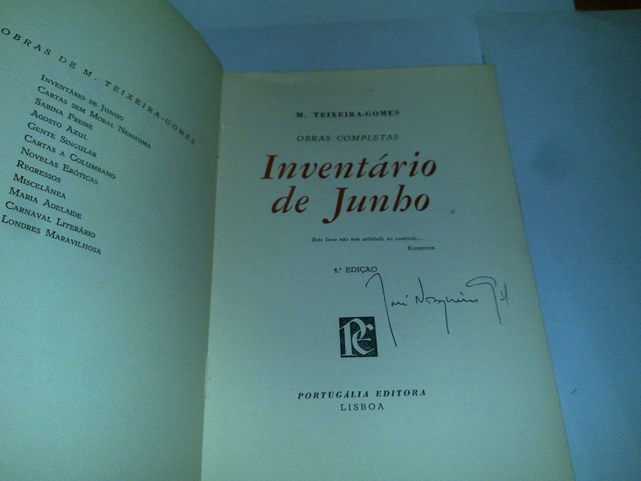 inventário de junho (manuel teixeira gomes) 4ª edição livro raro