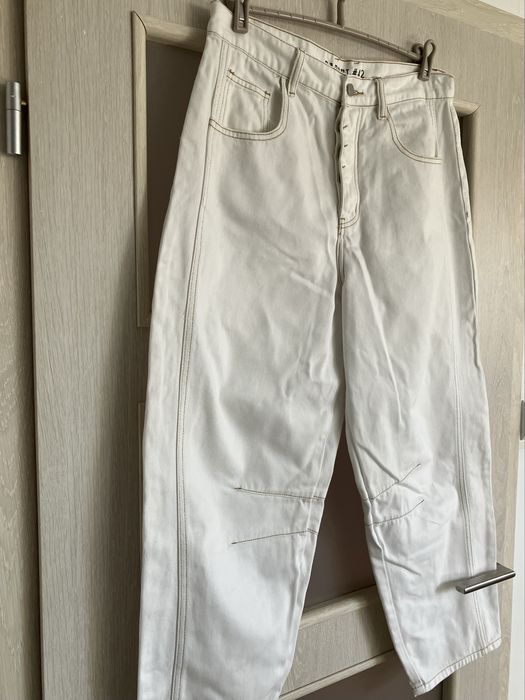 spodnie baggy fit curve fit wide leg loose high waist białe jeans denim