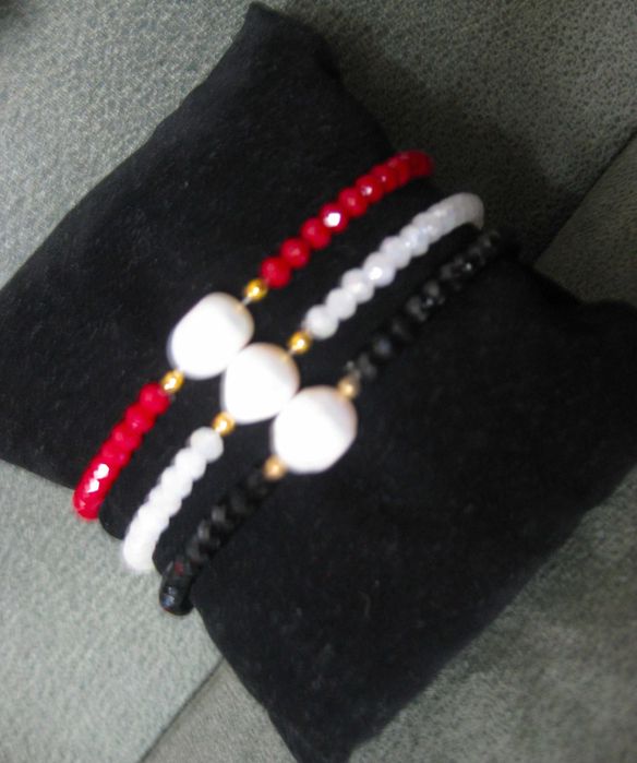 Pulseira Contas Vidro Facetadas e c/ Perola NOVAS - 2 diferentes SALDO