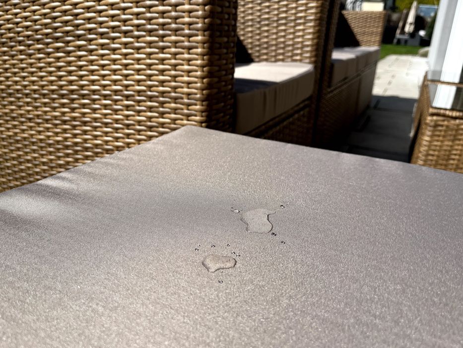 (GD) BORNEO zestaw technorattan beżowoszary sofa fotel pufa