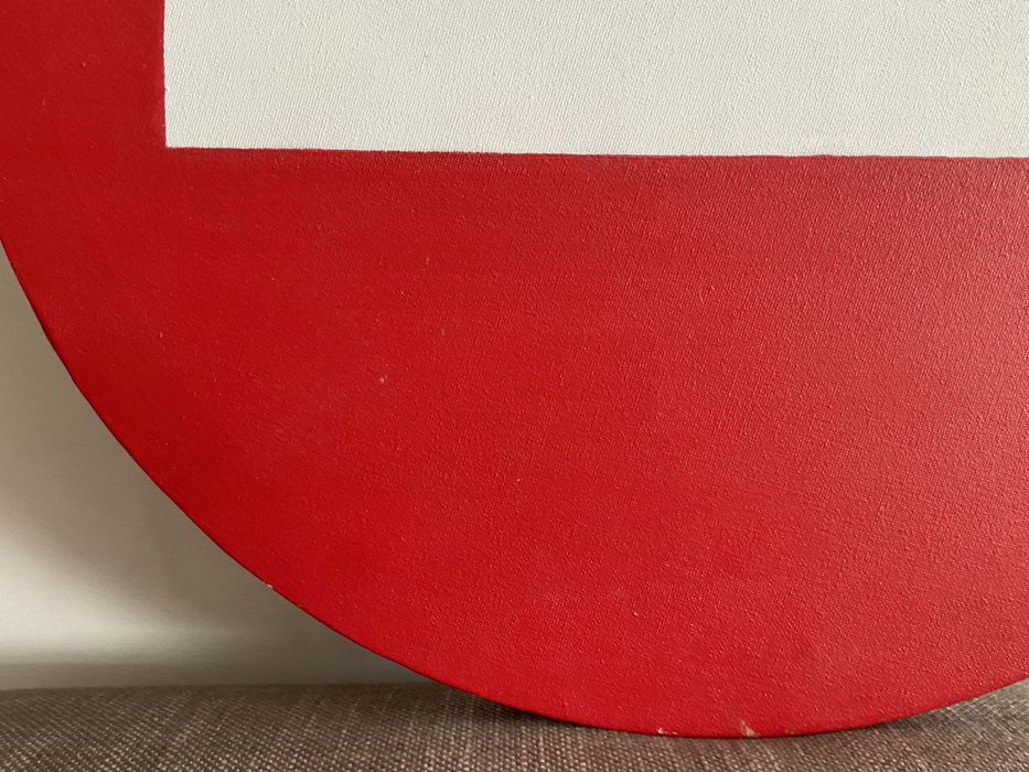 Quadro redondo, tela, sinal proibido