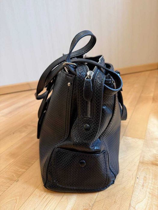 Большая кожаная сумка с плетением | 3 отделения Отстегивающаяся ручка