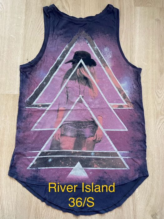 River Island 36 S szara fioletowa bawełna  damska bluzka bez rękawów