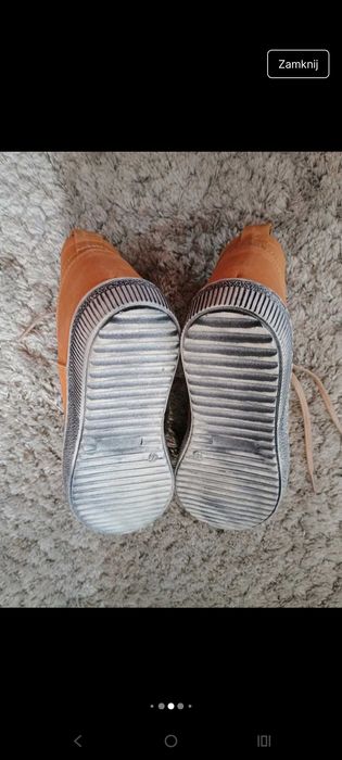 Musztardowe ocieplane trampki skórzane Elena Eden 38 wkł 25 cm botki
