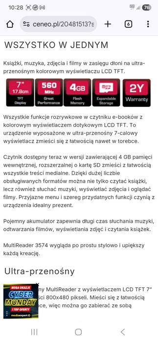 Czytnik ebooków  Prestigio Nobile PER3574B