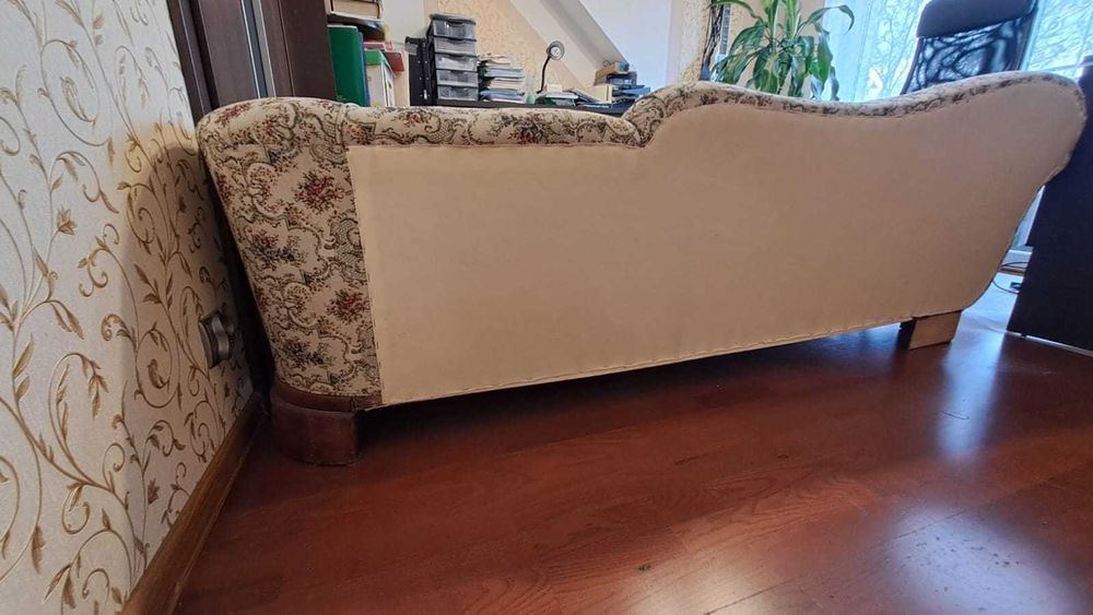 Unikat: Szezlong Art Deco po Renowacji |Trawa Morska| Żakard| Perełka