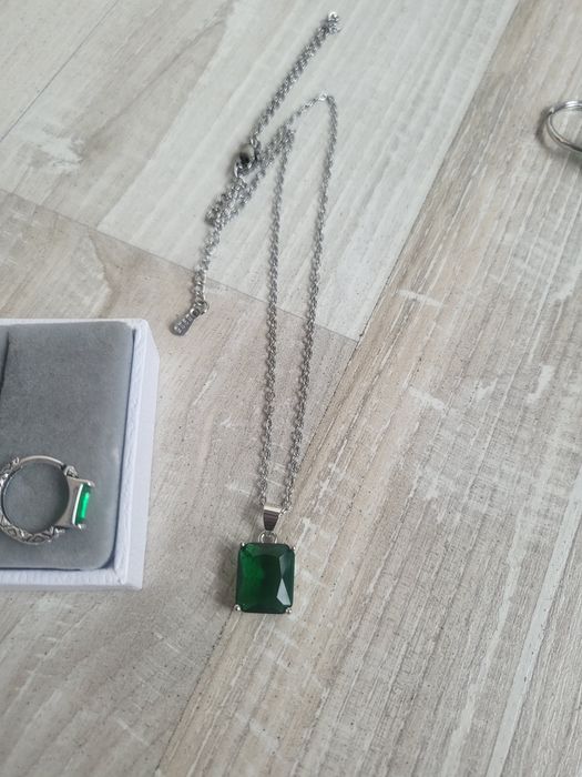 925 zawieszka szmaragd łańcuszek 45cm srebrne