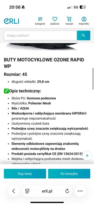 Buty motocyklowe Ozone Rapid rozm. 45