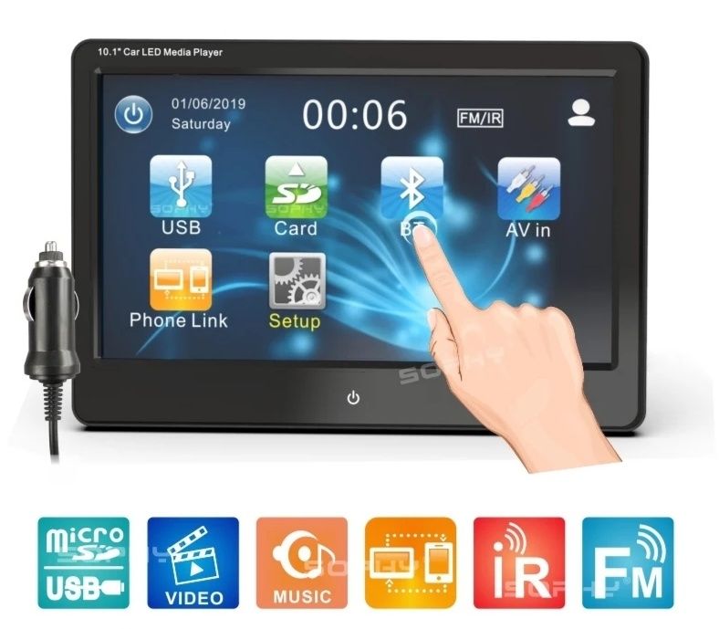 Encosto de cabeca multimédia LED - ecrã 10.1" - Touch Scream - USB