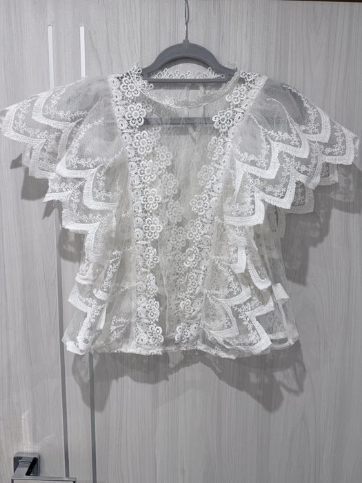 Bluzka biała koronkowa elegancka bufki Bisou’s Project uni S-M