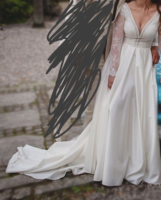 Sprzedam suknię ślubną z trenem + welon katedralny