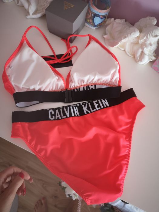 Kostium kąpielowy dwuczęściowy Calvin Klein strój czerwony L xl