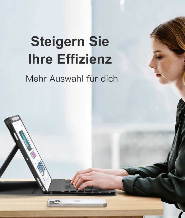 Vobafe etui klawiatura bluetooth LED do iPad 7/8/9 10,2" stojak czarne