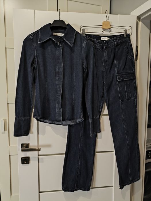 Komplet jeansowy Zara koszula spodnie jeans rozmiar S