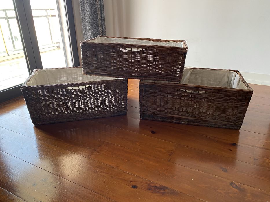 Conjunto de 3 cestos em vime para arrumação