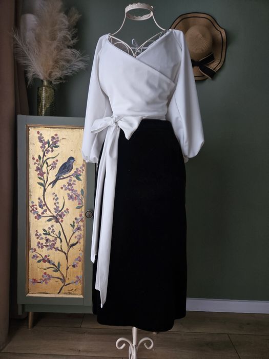 Czarna welurowa spódnica damska velvet midi Hermann Lange M/L vintage