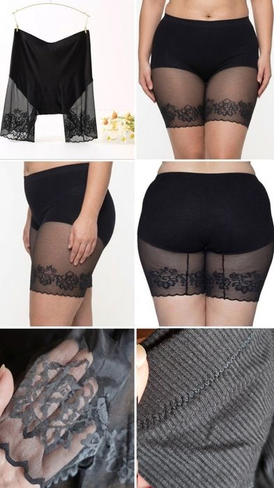 Шорти від натирання стегон Plus Size, бамбукові панталони. Жіночі захисні шортики з мереживом під сукню, великі розміри. Труси від натирання.
