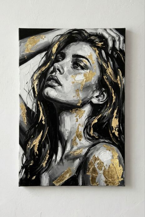 Obraz kobieta portret akt złoty