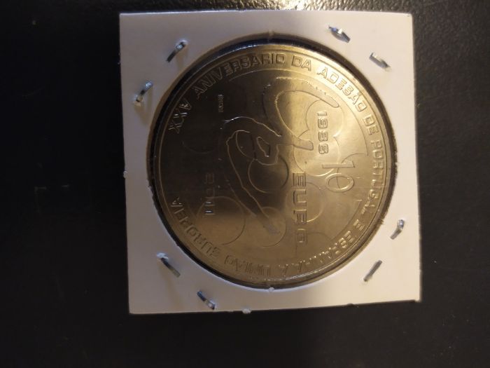 Moeda xxv aniversário adesão de Portugal e Espanha UE