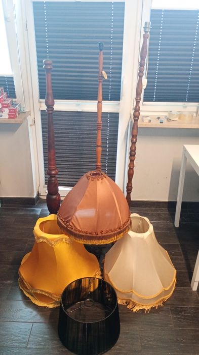 Lampa podłogowa drewniana metalowa  prl abażur loft vintage