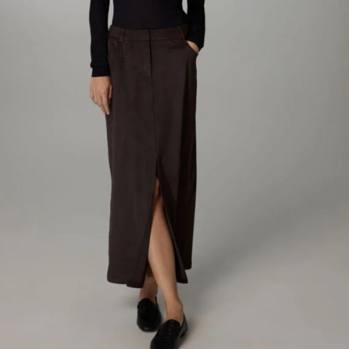 Замшева спідниця XL коричнева міді