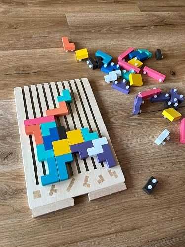 Puzzle Tetris 3D de Madeira Montessori (com Cartões) - NOVO