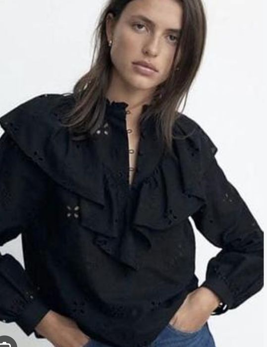 Новий топ XS блуза Zara 100% коттон жіноча бавовна хлопок сорочка рубашка кофта водолазка гольф кружево вишивка вишиванка cos Massimo Dutti
