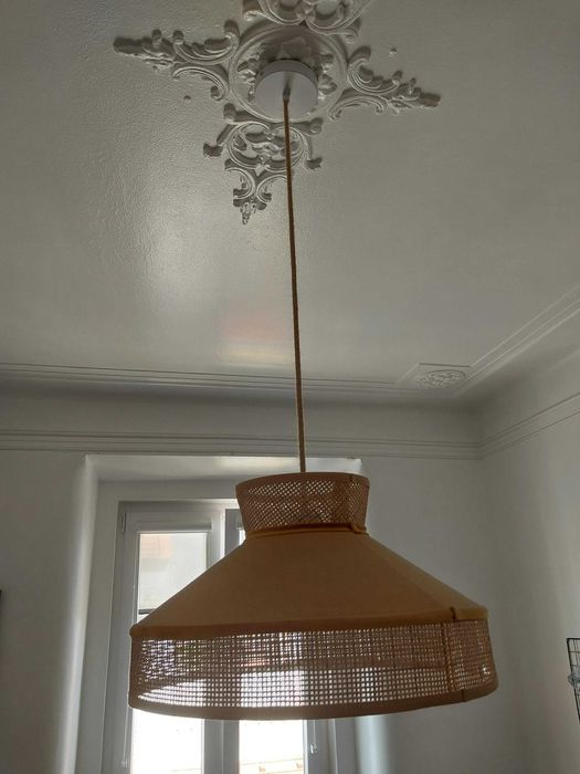 efectoLED Candeeiro Suspenso Rattan e Tecido Longoria