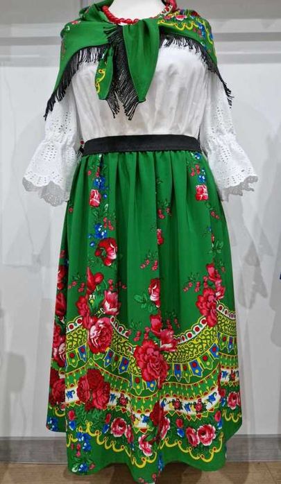 Spódnica ludowa/góralska, folk zielona w kwiaty 3XL