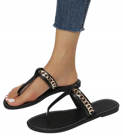 Shein japonki czarne damskie na lato z łańcuchem 38 11ef