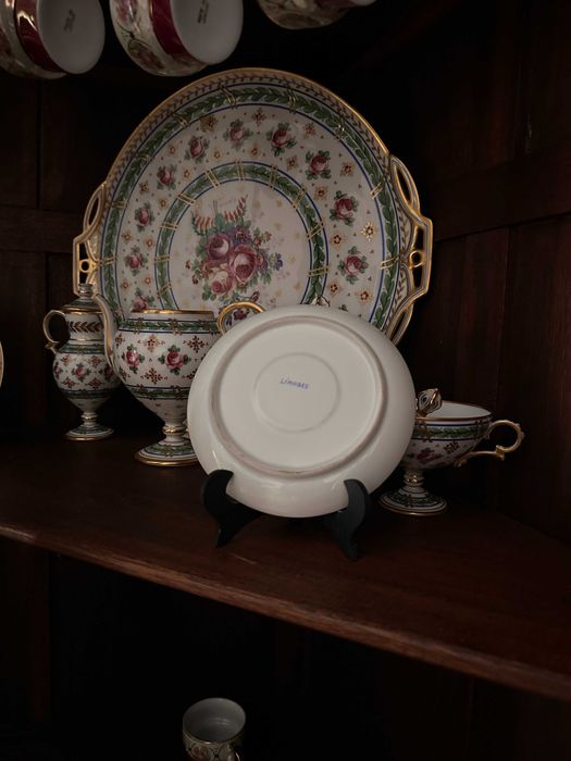 Serviço cha cafe porcelana floral Limges pintado à mão-  bouquet rosas elegante
