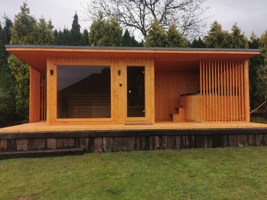 Sauna Ogrodowa 8x2,2m Taras Wiata Piec Sterownik Prysznic Hit