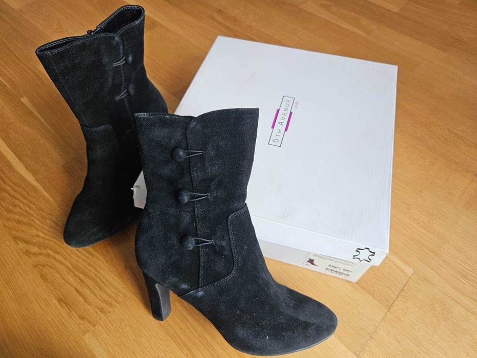 Botki na szpilce, kozaki damskie, roz. 37, czarne, skóra naturalna