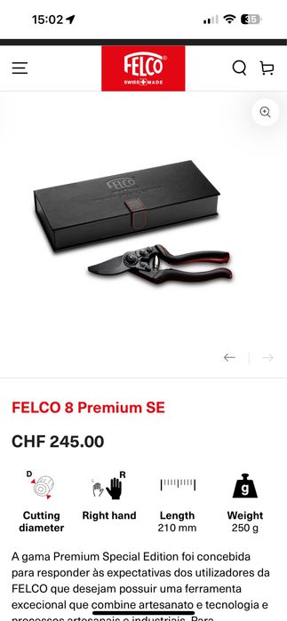 Tesouras de podar FELCO novas com certificado