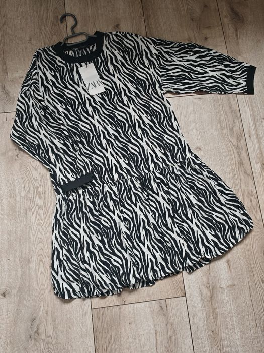 Sukienka w zebre drop waist czarno biała r. XS