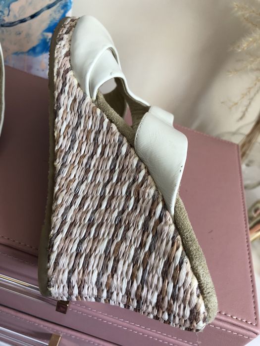 Klapki espadryle Rockport  39 ecru skóra naturalna , koturna ,nowe