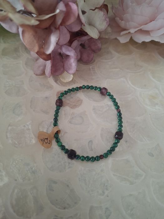 Bransoletka handmade z naturalnych kamieni malachit granat