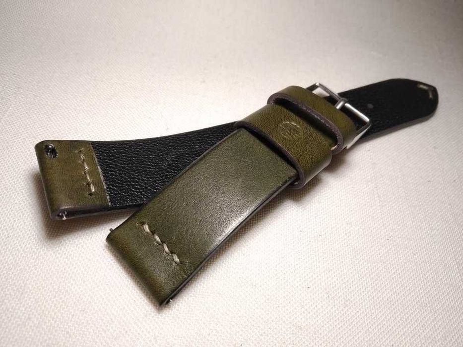 Skórzany pasek do zegarka 20 / 20 mm - skóra juchtowa ,kolor oliwkowy