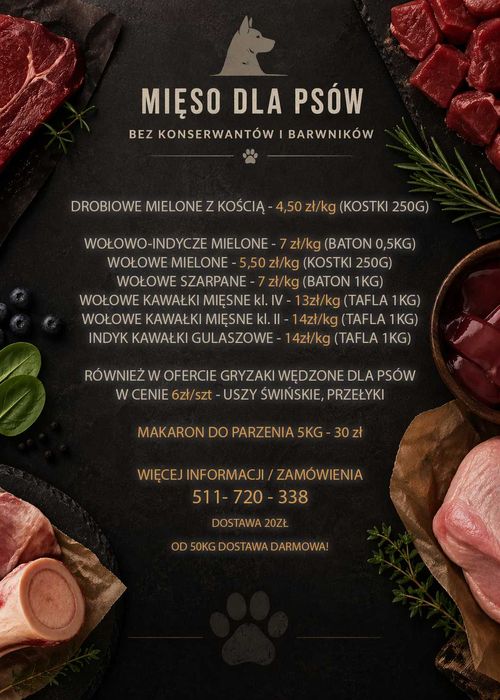 Mięso dla Psa / Przysmaki wędzone / Makarony - Dostawa do klienta!