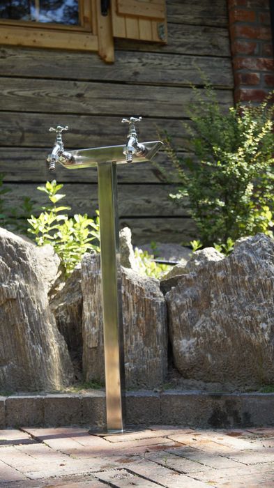 Hydrant Ogrodowy 70cm dwa krany INOX „Kwadrat skośny” dolny + kotwa