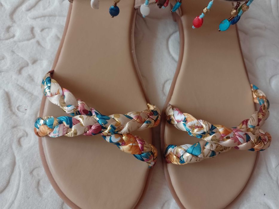 (41/42) Bogato zdobione sandałki w stylu Boho , NOWE