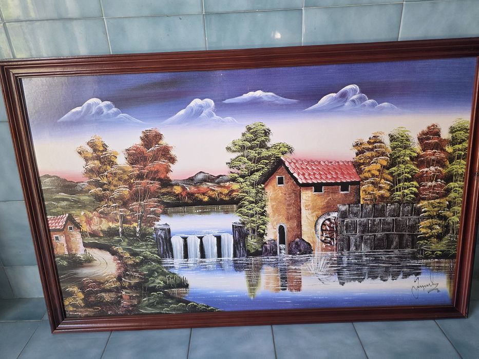 Quadro - Paisagem com moinho de água e cascata