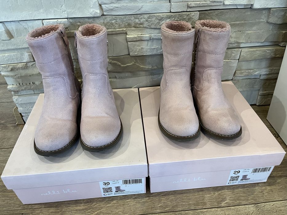 Buty zimowe, kozaczki dla bliźniaczek roz. 29 i 30.