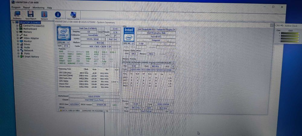 Asus G750JM Win10 24gb RAM 1250 ssd procesor i7