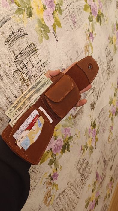 Гаманець ручної роботи Байкерський + затискач в подарунок шкіра кошеле