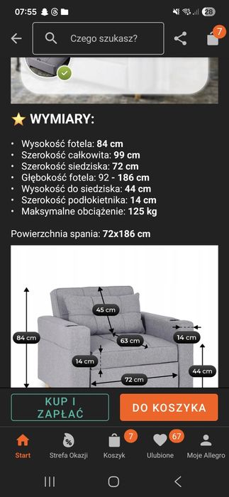 Fotel z funkcją spania