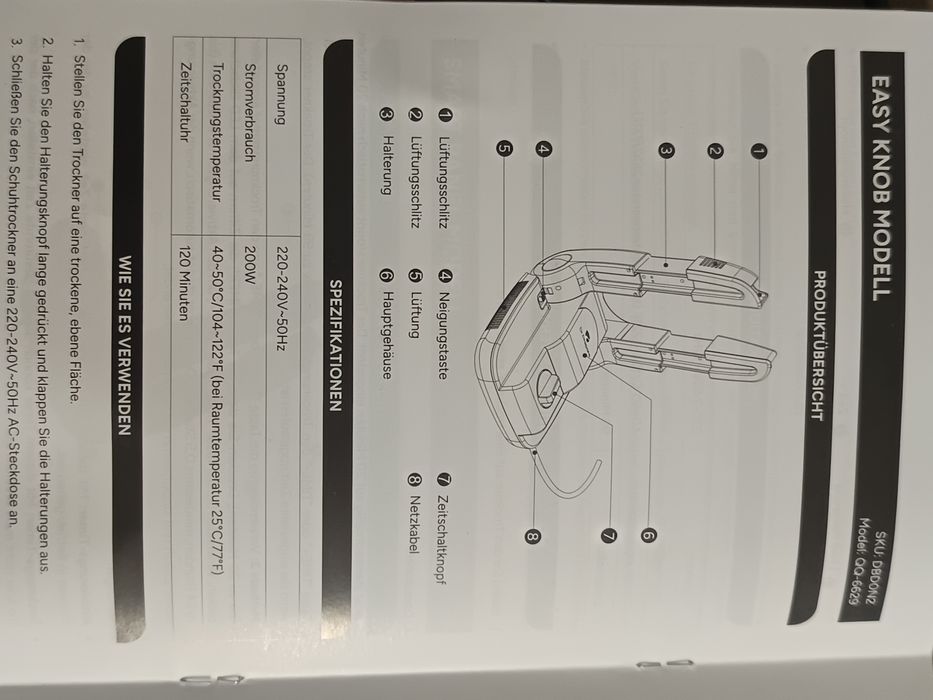 Elektryczna suszarka do butów z ozononem