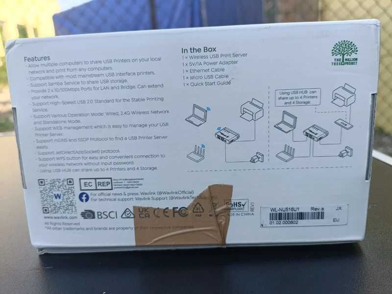Bezprzewodowy serwer druku WiFi USB z 10/100Mbps LAN/Bridge 480Mbps
